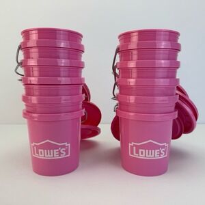 Lot of 10 Lowe's mini PINK bucket w/Lids Viral new HTF Valentines Breast Cancer